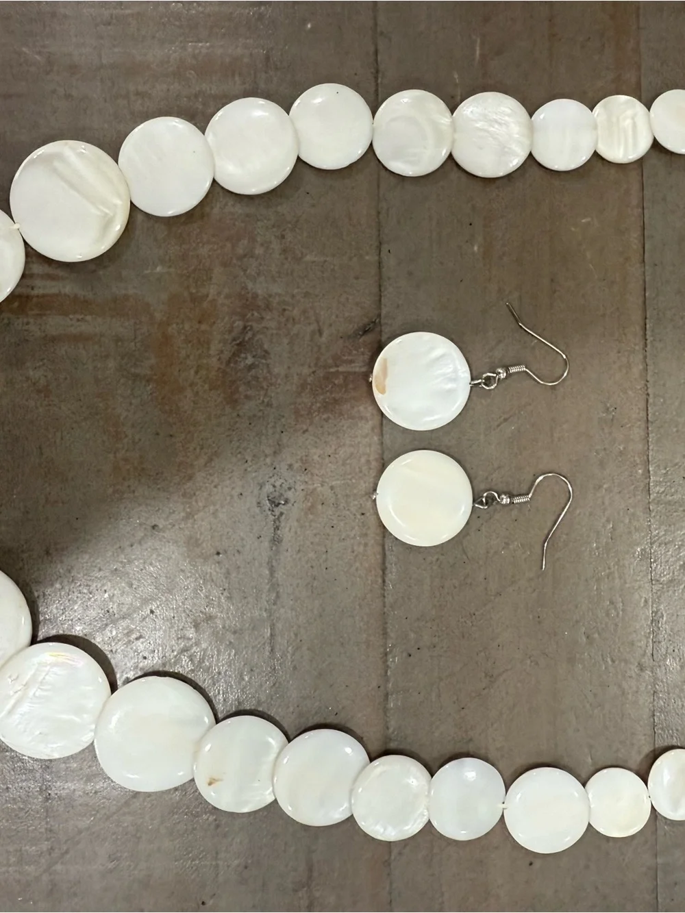 White Shell Disc Statement Necklace & Matching Earrings Set